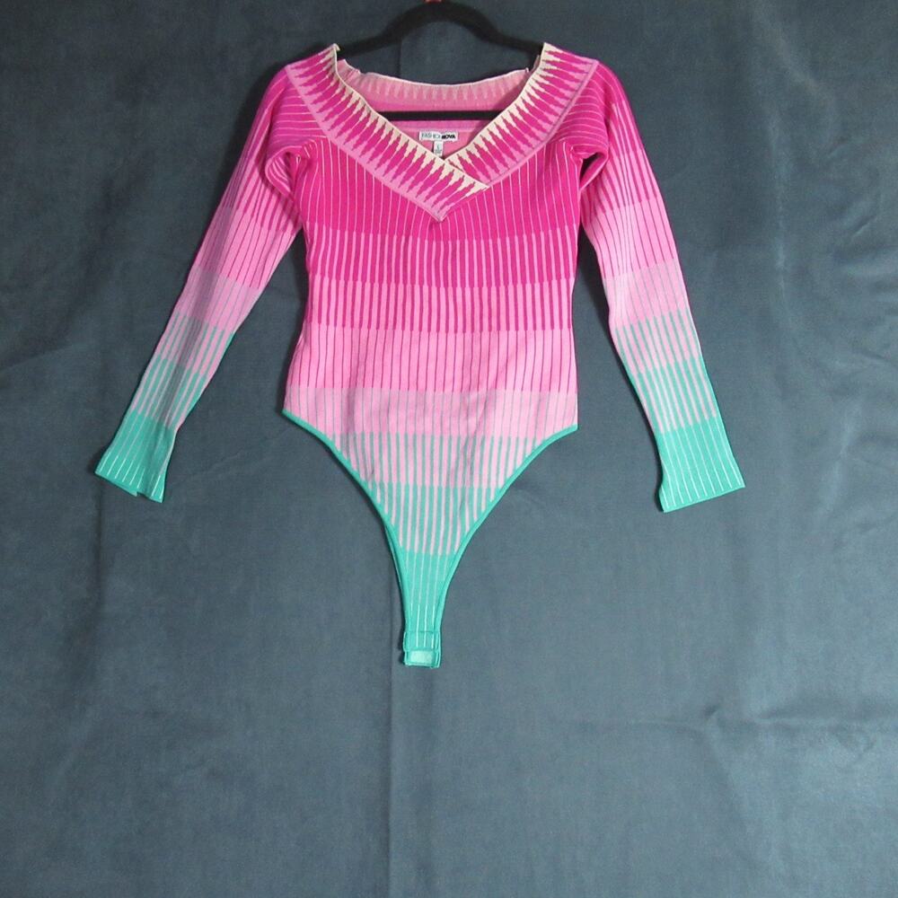 Fashion Nova Sweater Bodysuit Womens Large Pink Sweet Like Sugar Mod Retro NWT